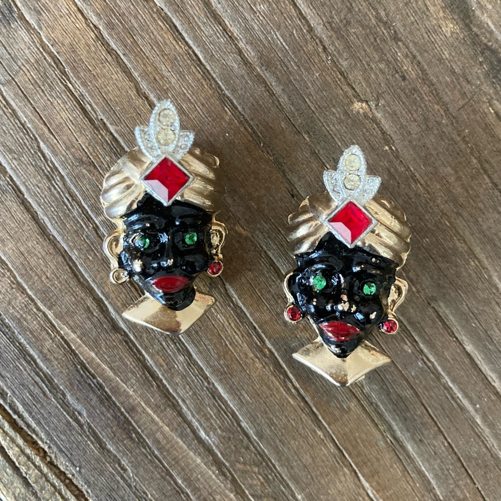 Vintage Blackamoor enamel & rhinestone pins- set of 2
